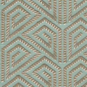 Geometrisch behangpatroon uit de Arte Icarus Alata collectie met reliëf in beige en turquoise tinten.