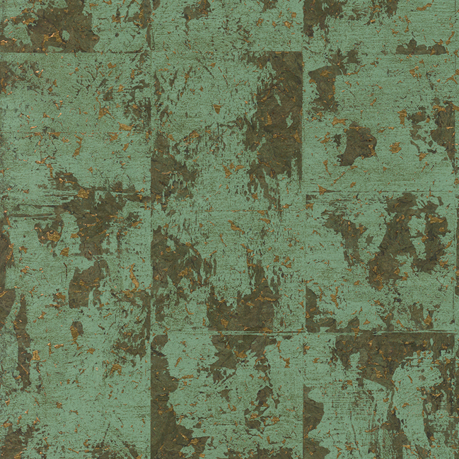 Groen behang met een natuurlijke textuur en abstract patroon van Arte International uit de Éclat Les Forêts-collectie in de kleur Aloe.