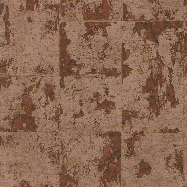 Behang met een mahonierode, organische textuur en goudgele accenten uit de Arte Les Forêts Eclat collectie.