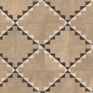 Beige behang uit de Arte Janela Gitane collectie met een geometrisch ruitpatroon in zwart en wit.