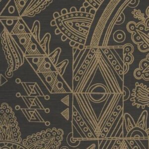 Decoratief patroon van goudkleurige geometrische en florale lijnen op een donkere achtergrond uit de Arte Joie 30811 collectie.