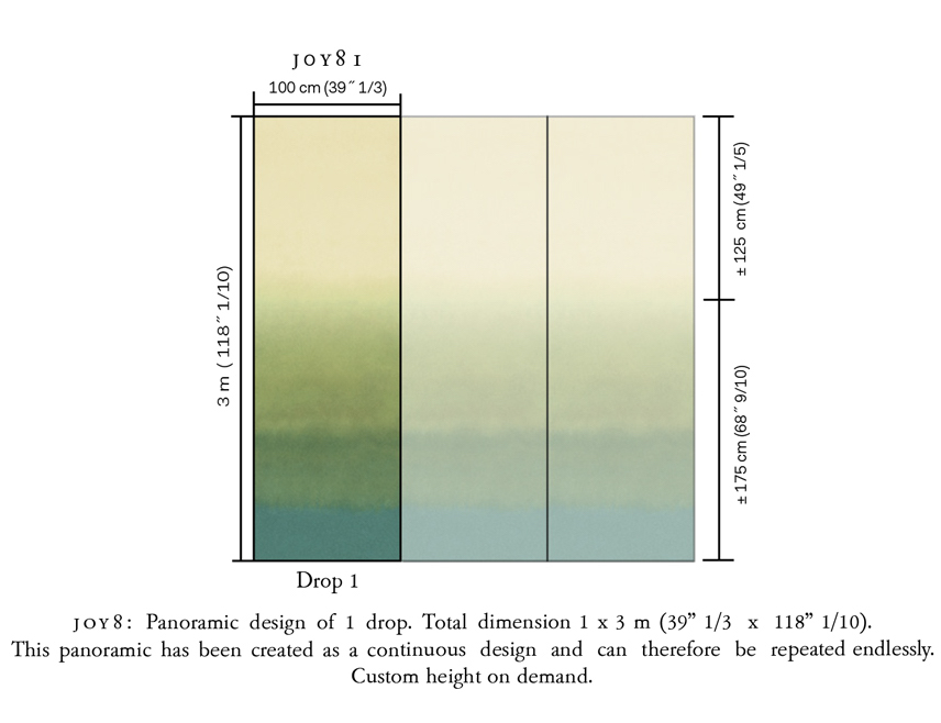 Panoramisch behangpatroon Arte Joy Zenitude JOY81 met een verlopen ontwerp in zachte groen- en blauwtinten.