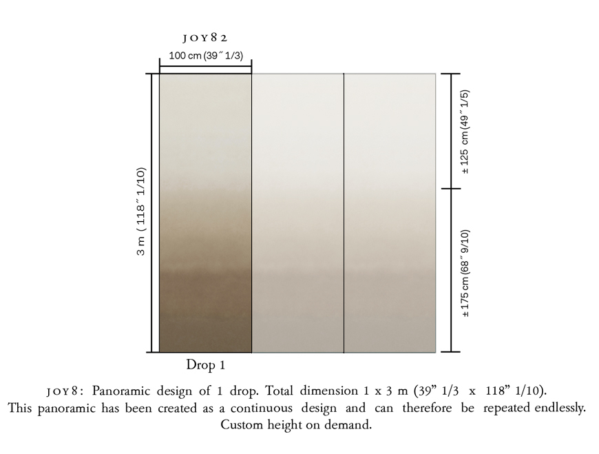 Panoramisch patroon van Arte-Joy Zenitude JOY82 met een verloop van donker naar licht over een hoogte van 3 meter en een breedte van 1 meter.