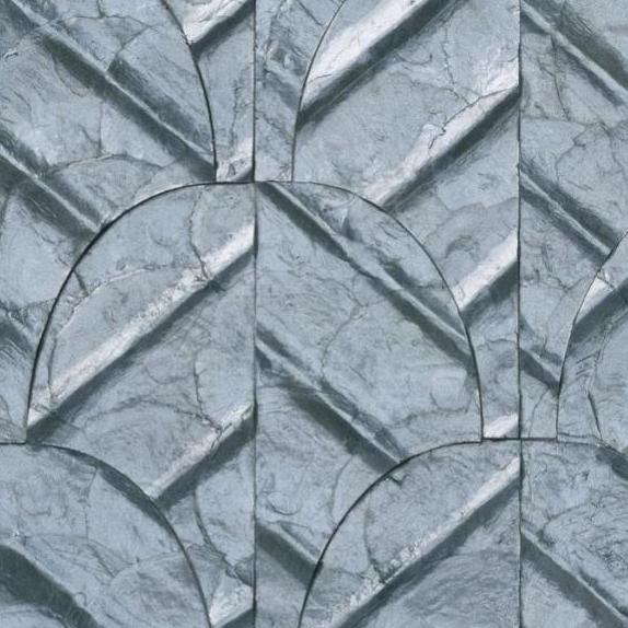 Grijsblauw Arte Luster Abalone 70323-Riverbank wandpaneel met glanzend, geometrisch reliëfpatroon.