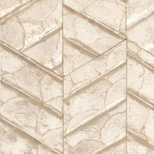 Licht glanzend Arte Luster Lucea 70311 behang met een geometrisch reliëfpatroon in beige- en goudtinten.