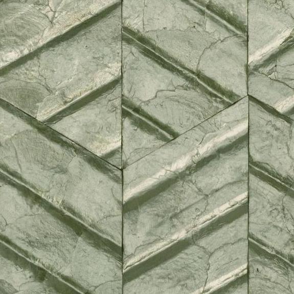 Groen wandpaneel met een glanzende, gevouwen structuur uit de Arte Luster Lucea 70312 Seagrass collectie.