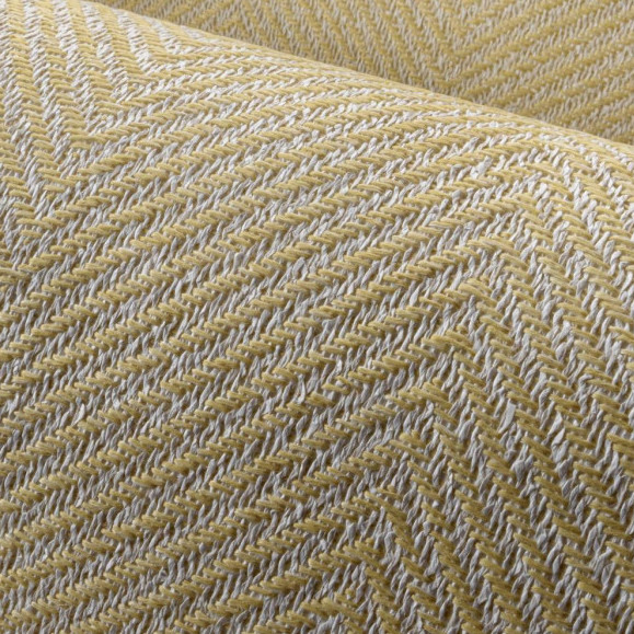 Detailopname van de gele en witte visgraatstructuur van de stof Arte Marquesa Atuona 31723.