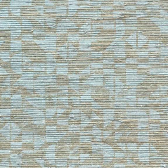 Textielachtig behang met een blauw-zilveren bladpatroon en horizontale structuur uit de Arte Marquesa Cyperus-collectie.