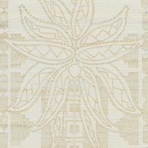 Beige behang met een gestileerd tropisch bloemmotief en geometrische patronen uit de Arte Marquesa Fenua 31700 collectie van Buningh.