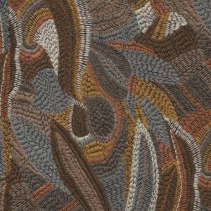 Geborduurd patroon in aardetinten van Arte-Melaky Mandrava 40761 Havana met golvende, abstracte vormen.