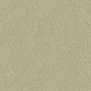 Beige patroon met gestileerde bladeren en strelitzia-bloemen in een subtiele, ton-sur-ton uitvoering.