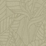 Olijfgroene textuur met ingeweven Strelitzia-blad- en bloemmotief uit de Arte Tali collectie.