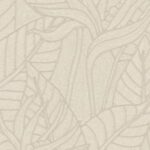 Beige behang met een reliëfpatroon van grote strelitzia-bladeren uit de Arte Tali collectie.