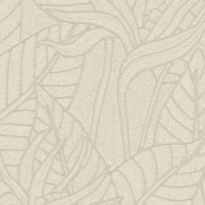 Beige behang met een reliëfpatroon van grote strelitzia-bladeren uit de Arte Tali collectie.