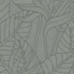 Grijze behangprint met gestileerde bladeren en Strelitzia-bloemmotief uit de Arte Tali-collectie.