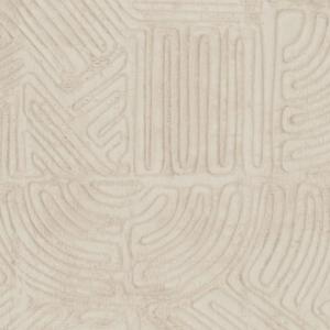 Beige behang met een reliëfpatroon van organische, geometrische lijnen uit de Arte Tali Tamba 60724 collectie van Buningh.