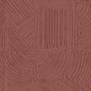 Roodbruin behang met een reliëfpatroon van abstracte, geometrische lijnen uit de Arte Tali Tamba collectie.