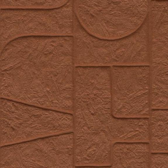 Reliëfstructuur in roodbruine klei met geometrische patronen uit de Arte-Terra Arcane 23914 Canyon collectie.
