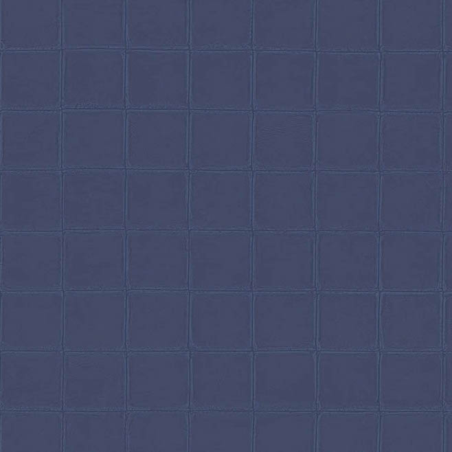 Donkerblauw Arte Alma-behang met een subtiel vierkant textuurpatroon.