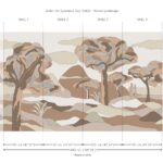 Abstract winterlandschap met sycamore-bomen in aardetinten verdeeld over vier panelen.