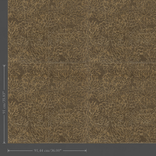 Bruin behang met een fijn goudkleurig bloemenpatroon uit de Arte Ajoura Les Forêts collectie in de kleur walnut.