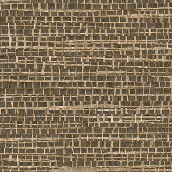Behang met een abstract geweven structuur in eikentinten uit de Arte Ajoura Les Forêts-collectie.