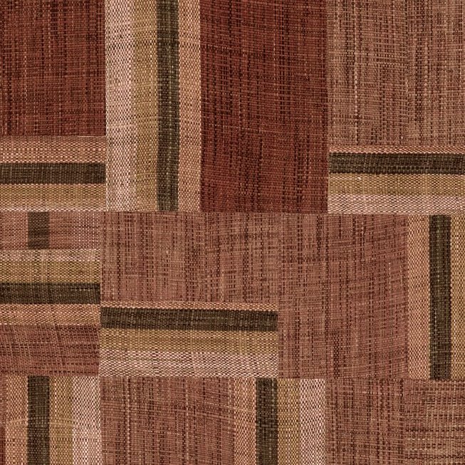 Patchwork-patroon van Arte behang uit de Atelier Boro AT72-collectie in warme roodbruine en beige tinten.