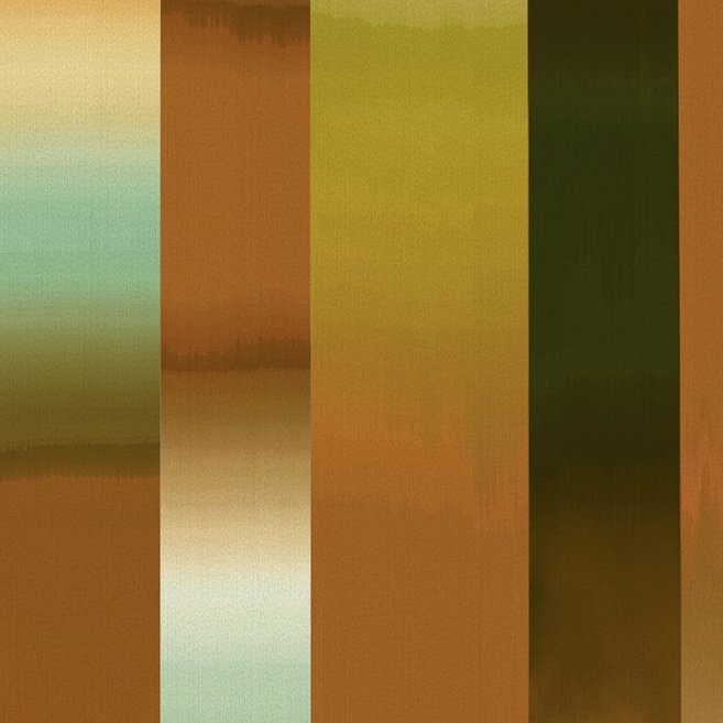 Abstract behangpatroon uit de Arte Atelier Time Lapse collectie met verticale strepen in aardetinten en groene accenten.