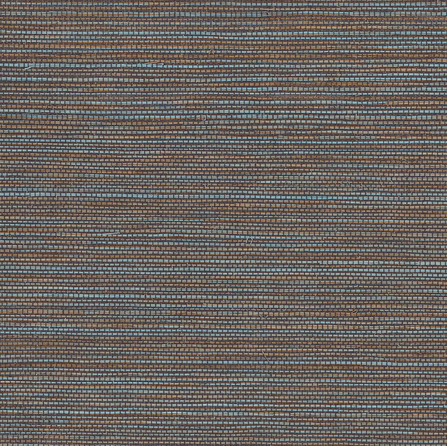 Detail van Arte behang Avalon Marsh 31504 met een geweven textuur in blauw- en bruintinten.