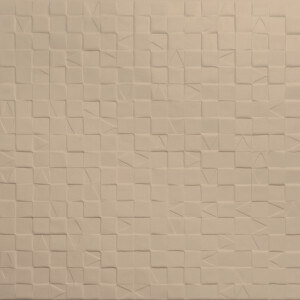 Beige Arte-behang Babylon met een reliëfpatroon van onregelmatige vierkanten en geometrische vormen.