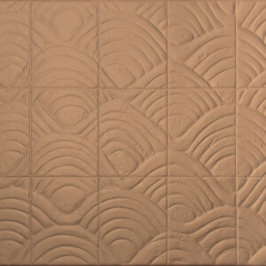 Arte-behang Babylon Terracotta 97013 met een reliëfpatroon van overlappende bogen in warme terracottakleur.