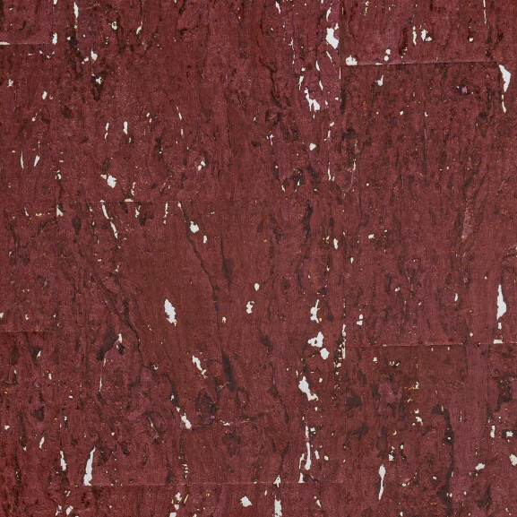 Diep bordeauxrood Arte-behang uit de Boutique-collectie met kurkstructuur en organische witte accenten.
