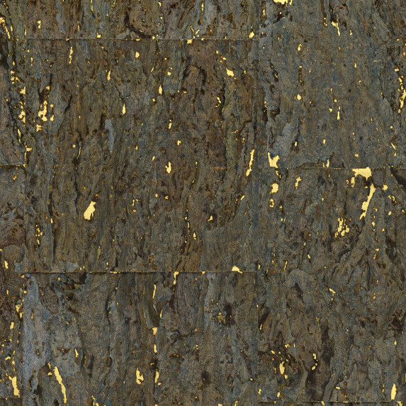 Donkerbruin Arte Alentejo Cork behang met een natuurlijke kurkstructuur en goudaccenten.