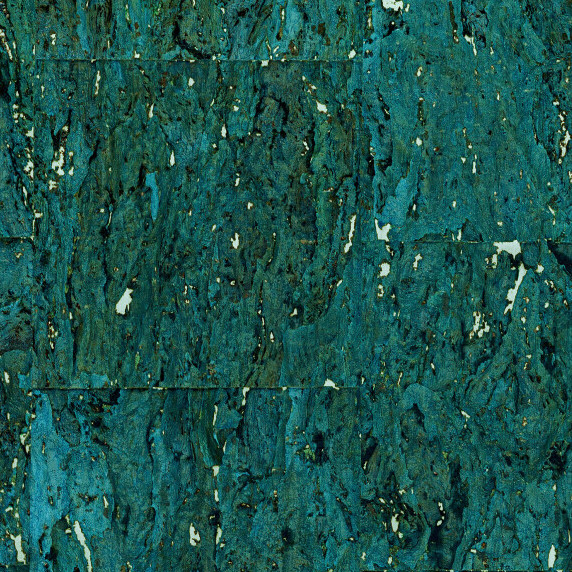 Groenblauw kurkbehang met een natuurlijke textuur en onregelmatige donkere en lichte accenten uit de Arte Boutique Alentejo Cork collectie.