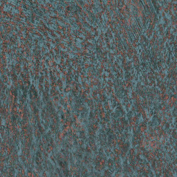 Abstract patroon van het Arte-behang Boutique Canyon 90554 met een structuur in blauwe en koperkleurige tinten.