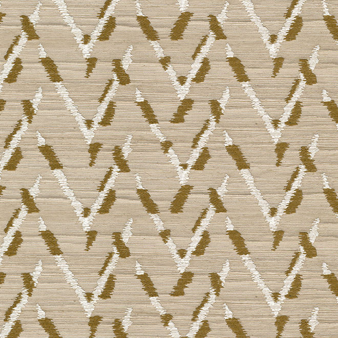 Beige Arte-behang uit de Osmanthus-collectie met V-vormig patroon in bruin en wit.