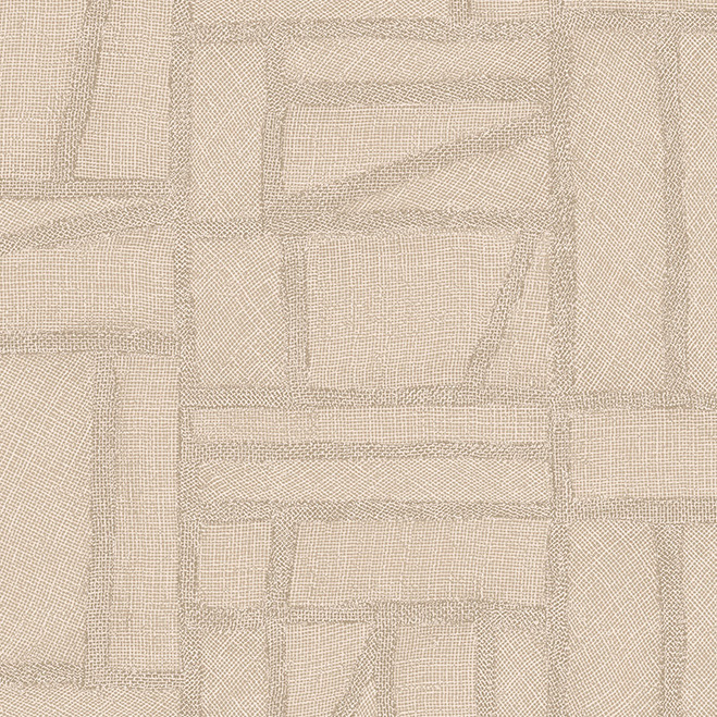 Beige Arte-behang uit de Essentials Costura Bojagi collectie met een textielachtig patchwork patroon.