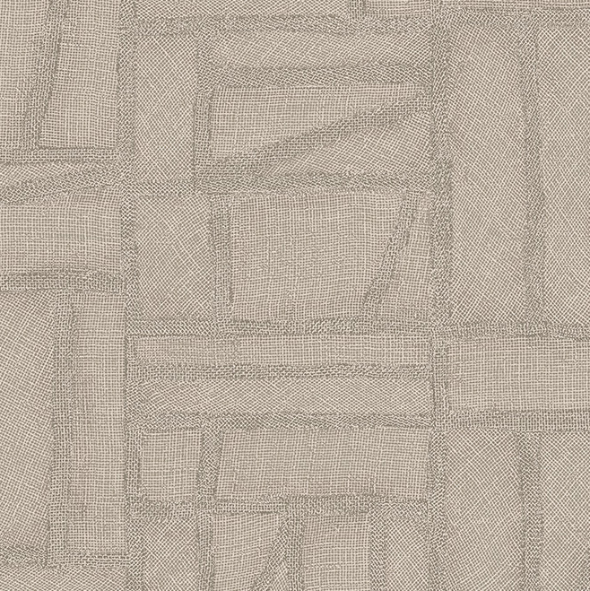 Beige wandbekleding met een gestikt patchworkpatroon uit de Arte Essentials Costura Bojagi-collectie.