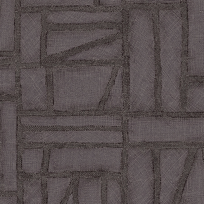 Grijs Arte-behang uit de Essentials Costura Bojagi collectie met een abstract patroon van overlappende textielstructuren.