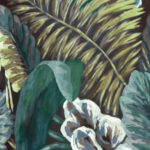 Gedetailleerd botanisch patroon op Arte behang uit de Essentials Les Naturels Verdure collectie in blauwgroene en minttinten.