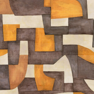 Abstract geometrisch patroon van het Arte-behang Essentials Totem Ecoline 18900 in bruin-, geel- en crèmetinten.