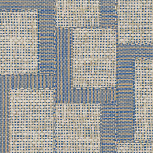 Vlakverdeling van geweven esparto-structuur in beige en blauw uit de Arte Essentials Totem behangcollectie.
