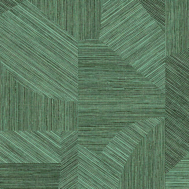 Geometrisch patroon in groen en zwart op Arte-behang Essentials Tangra Caprice 24001.