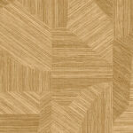 Geometrisch patroon op Arte behang Essentials Tangra Caprice 24002 in goud- en beigetinten.