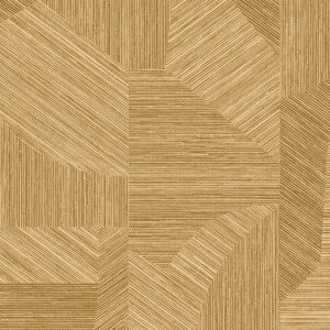 Geometrisch patroon op Arte behang Essentials Tangra Caprice 24002 in goud- en beigetinten.