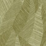 Goudgroen Arte-behang uit de Essentials Tangram Bounty-collectie met een geometrisch patroon van overlappende lijnen en texturen.