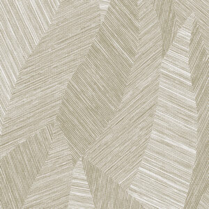 Beige en goudkleurig Arte-behang uit de Essentials Tangram-collectie met een grafisch patroon van abstracte, overlappende vormen en fijne lijnen.