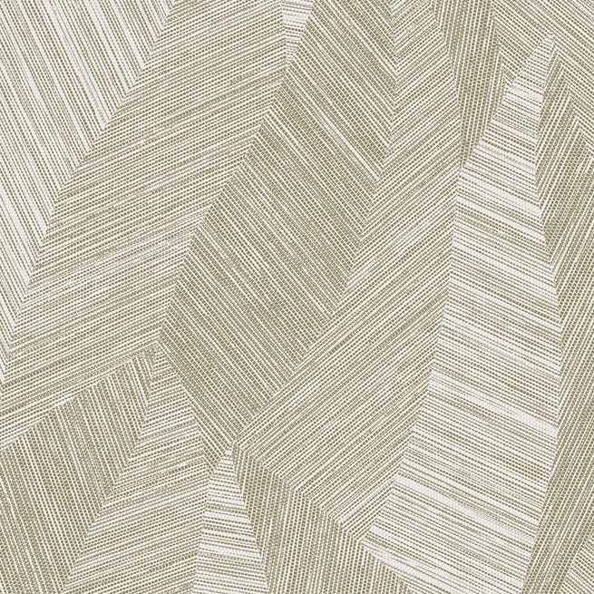 Beige en goudkleurig Arte-behang uit de Essentials Tangram-collectie met een grafisch patroon van abstracte, overlappende vormen en fijne lijnen.