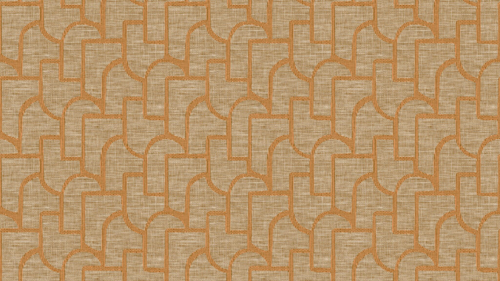 Beige Arte-behang met geometrisch Totem-patroon in oranje tinten uit de Essentials Esparto Iberico collectie.