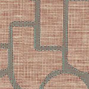 Abstract dessin van het Arte-behang Essentials Totem Esparto Iberico 18912 met geometrisch patroon in roodbruine en beige geweven textuur.